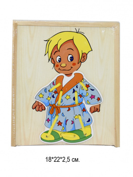 Деревянная игрушка арт. 13685R-2" Шнуровка "Мальчик" в пленке