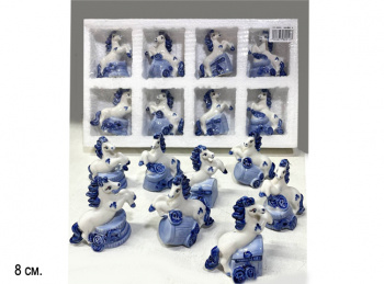 Фигурка фарфоровая арт. W2010-601 Лошадь бело-синяя ассорти 8 см 1шт. в пак. (8 шт.) упаковка Фигурка фарфоровая арт. W2010-601 Лошадь бело-синяя ассорти 8 см 1шт. в пак. (8 шт.) упаковка