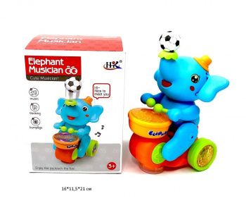Слон арт. 664B На велосипеде на батар. свет, музыка, цвета микс в кор._=
