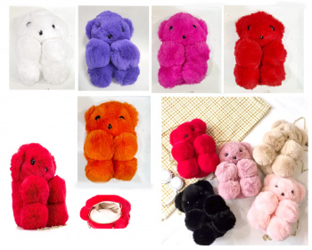 Сумка арт. 709034 Медведь меховой на молнии с ручкой-цепочкой 30*20 см цвета микс в пак.