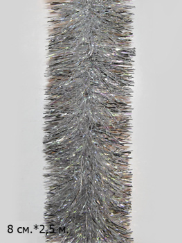 Мишура арт. М28/28#007 Белая с блестками d8 * 2,5 м 1 шт. (10 шт. в упак.)