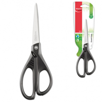 Ножницы MAPED (Франция) "Essentials Green", 210 мм, черные, эргономичные ручки, картонная упаковка с