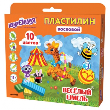 кс_Пластилин восковой арт.105035 ЮНЛАНДИЯ "ВЕСЕЛЫЙ ШМЕЛЬ",10 цв,150г,со стеком,европодвес кс_Пластилин восковой арт.105035 ЮНЛАНДИЯ "ВЕСЕЛЫЙ ШМЕЛЬ",10 цв,150г,со стеком,европодвес