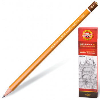 Карандаш чернографитный KOH-I-NOOR 1500, 1 шт., 4H, корпус желтый, заточенный, 150004H01170 Карандаш чернографитный KOH-I-NOOR 1500, 1 шт., 4H, корпус желтый, заточенный, 150004H01170