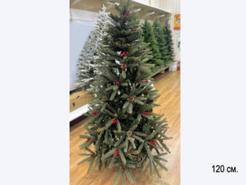 Елка 120 см арт. 2028-601-120 Зеленая №7 литье с пвх шишки, ягоды круглые иголки в кор.