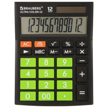 Калькулятор настольный BRAUBERG ULTRA COLOR-12-BKLG (192x143 мм), 12 разрядов, двойное питание, ЧЕРН Калькулятор настольный BRAUBERG ULTRA COLOR-12-BKLG (192x143 мм), 12 разрядов, двойное питание, ЧЕРН
