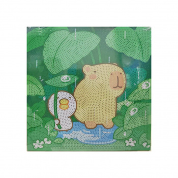 Алмазная мозаика арт. YT0208-209 Капибара под листьями 20*20 на подрамнике в пак.