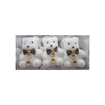 Игрушка-подвеска арт. 803011 Белый медведь с пуговицами 7 см Набор 3 шт в прозр.кор.