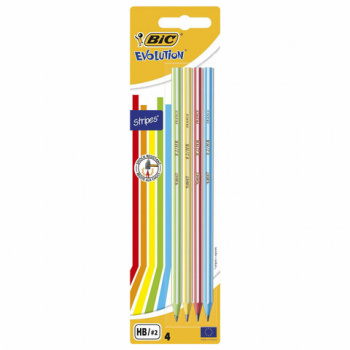 Карандаши чернографитные BIC Evolution "Stripes", НАБОР 4 шт., HB, пластиковые, блистер, 918485 Карандаши чернографитные BIC Evolution "Stripes", НАБОР 4 шт., HB, пластиковые, блистер, 918485